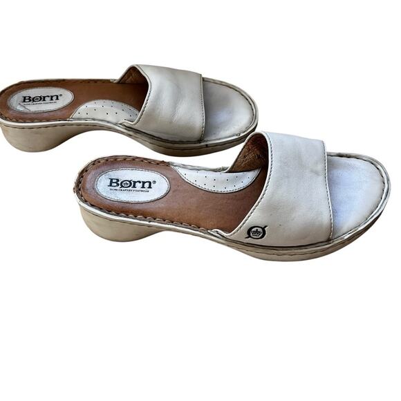 Børn White Leather Platform Slide Sandals | Size 7 | Y2K 2000's Retro Vintage - Picture 2 of 7